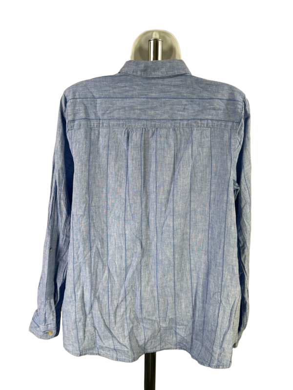 J Jill Women's Blue Striped Linen Blend Long Roll Sleeve Button Up Shirt - M image 2