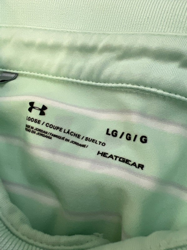 Under Armour Men's Green Striped Heatgear Loose Short Sleeve Polo Shirt - L image 3