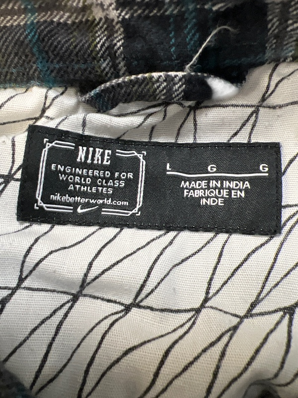 Nike Women's Gray/Blue Plaid Long Sleeve Button Up Flannel Shirt - L image 3