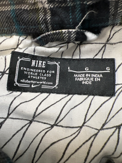 Nike Women's Gray/Blue Plaid Long Sleeve Button Up Flannel Shirt - L image 3