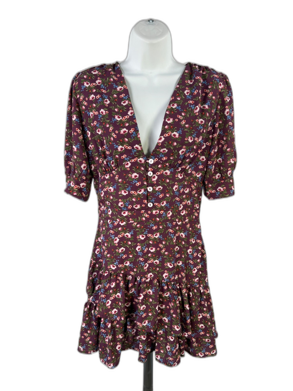 Francesca's Women's Purple Mi Ami Floral Layered Short Sleeve Mini Dress - S
