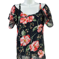 Cabi Women's Blue Floral Cold Shoulder Ruffle Trim Blouse - XS