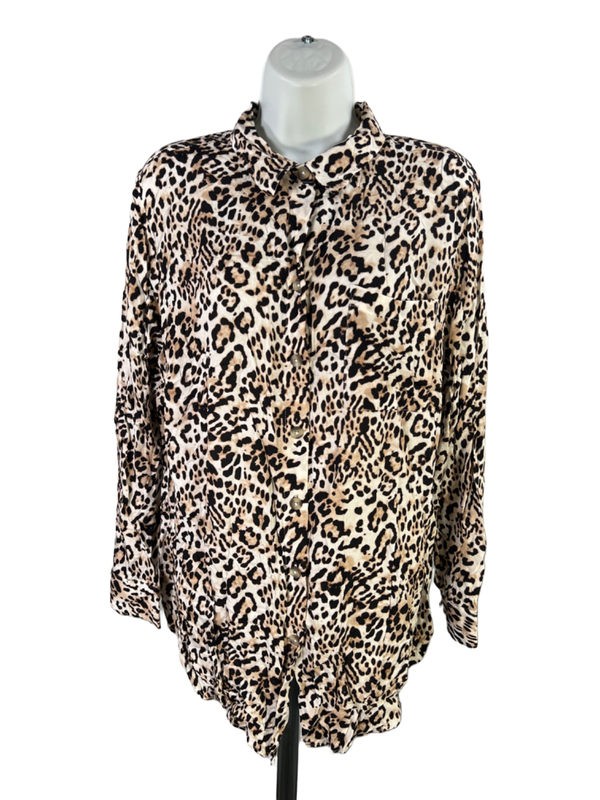 Chico's Women's Black/Beige Leopard Long Sleeve Button Up Shirt - 2/US 12-14