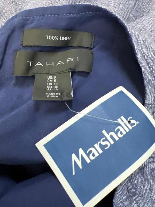 Tahari Women's Blue Sleeveless Linen Belted A-Line Dress - 8 image 3