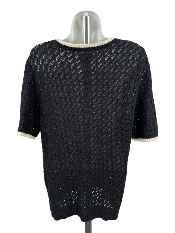 Friends Like These Women's Black/White Open Knit Short Sleeve Sweater - 12 image 2