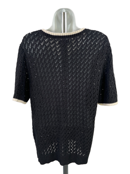 Friends Like These Women's Black/White Open Knit Short Sleeve Sweater - 12 image 2