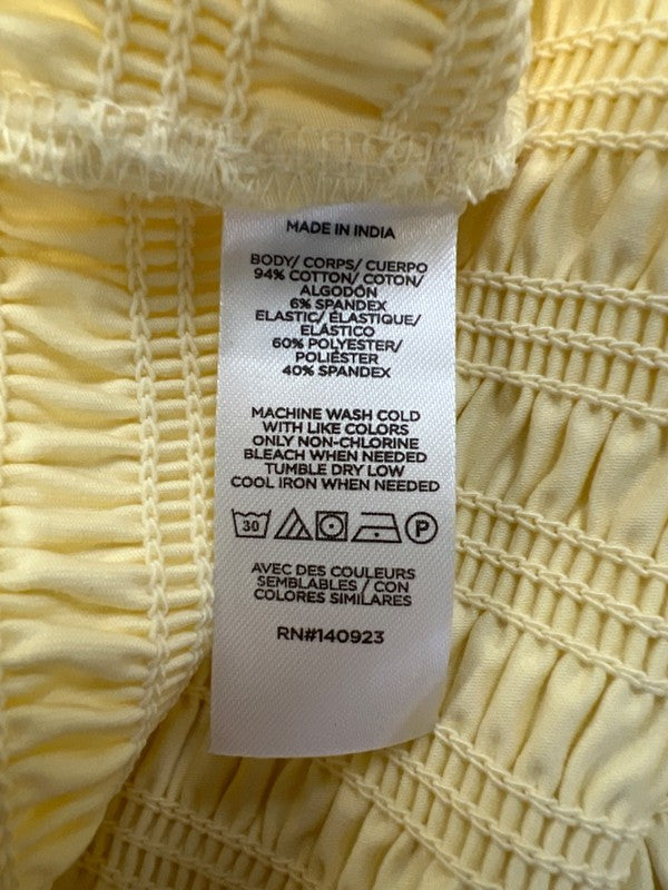 Loft Women's Yellow Smocked V Neck Ruffle Trim Sleeveless Blouse - L image 4