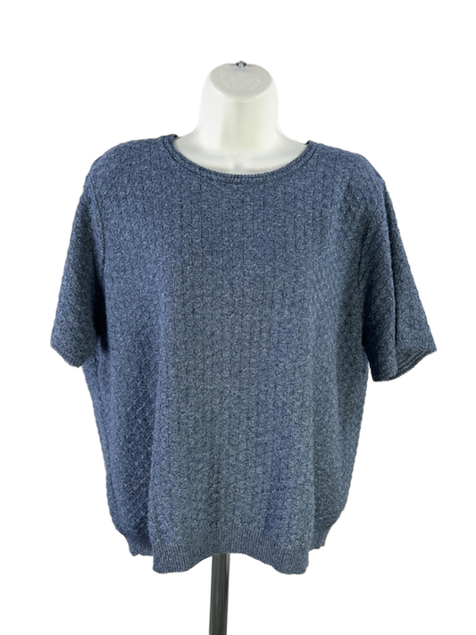 Alfred Dunner Women's Blue Textured Knit Short Sleeve Sweater Shirt - L