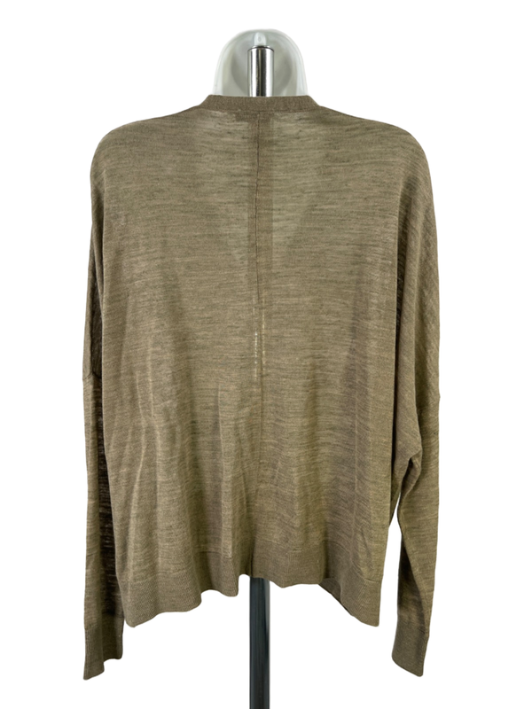 Reiss Women's Green Linen Blend Button Up Thin Cardigan Sweater - L image 2
