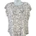 Orvis Women's Black/White Leaf Print Short Cap Sleeve Tee Shirt - S