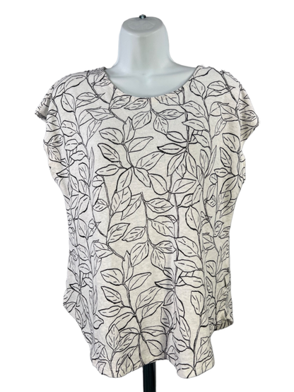 Orvis Women's Black/White Leaf Print Short Cap Sleeve Tee Shirt - S