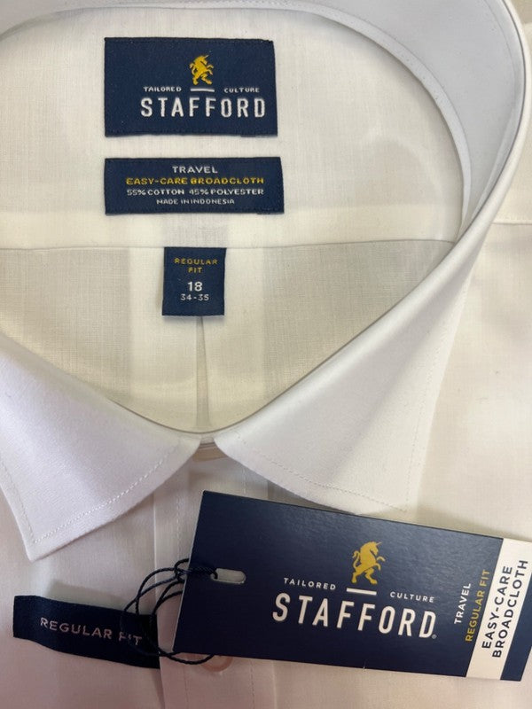 Stafford Men's White Regular Fit Travel Long Sleeve Button Up Shirt - 18 image 3