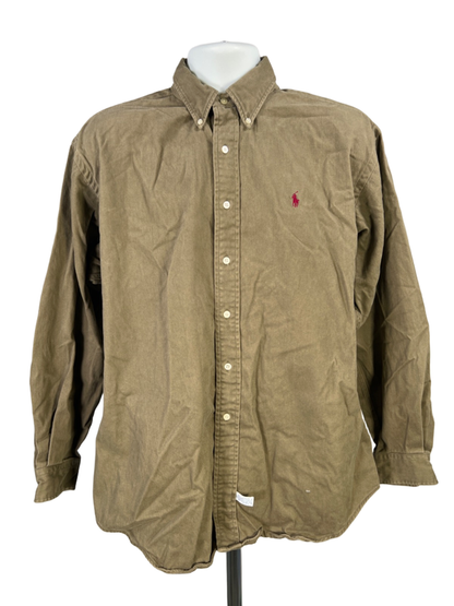 Ralph Lauren Men's Green Twill Long Sleeve Button Up Shirt - L