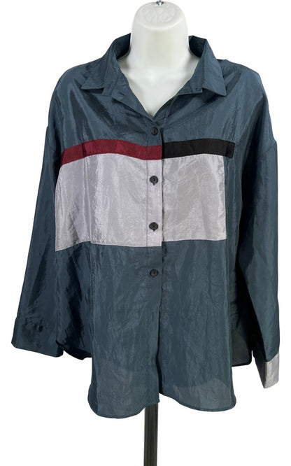 Terra SJ Apparel Women’s Moonlight Blue Long Sleeve Button Up Blouse - M image 2