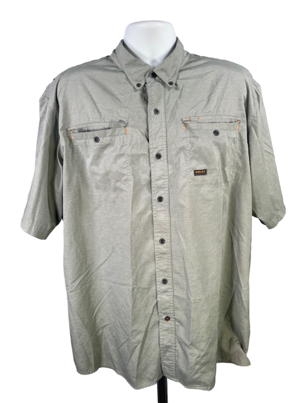 Ariat Rebar Men's Green Grid Vented Short Sleeve Button Up Fishing Shirt - XL