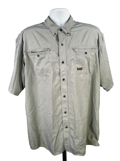 Ariat Rebar Men's Green Grid Vented Short Sleeve Button Up Fishing Shirt - XL