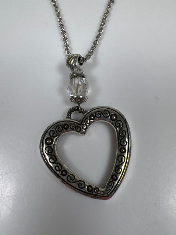 Brighton Women's Silver Pleate Heart Swarovski Pendant 8.5in Chain Necklace image 5