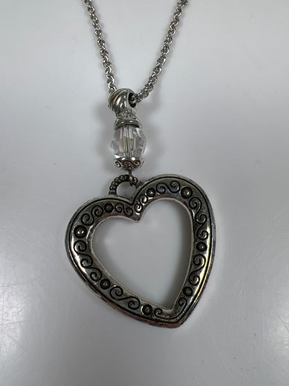 Brighton Women's Silver Pleate Heart Swarovski Pendant 8.5in Chain Necklace image 5