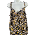 White House Black Market Women's Black/Yellow Sleeveless Drape Neck Tank Top - M
