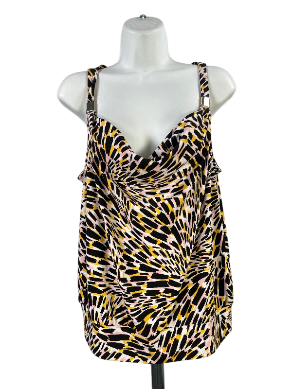 White House Black Market Women's Black/Yellow Sleeveless Drape Neck Tank Top - M