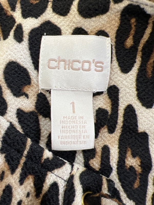 Chico's Women's Black/Brown Leopard Print Lace Up Bell Sleeve Blouse - 1/US M image 3