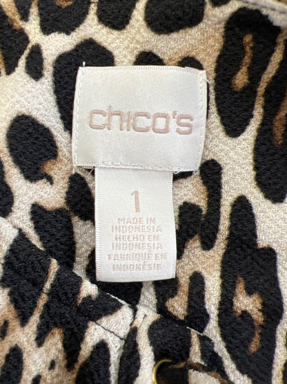 Chico's Women's Black/Brown Leopard Print Lace Up Bell Sleeve Blouse - 1/US M image 3