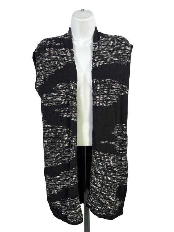 Chico's Women's Black/White Open Front Sleeveless Sweater Cardigan - 0/US 4