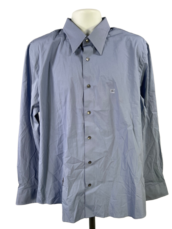 Express Design Studio Men's Blue Modern Fit Long Sleeve Button Up Shirt - XL