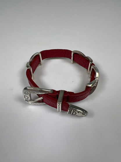 Brighton Women's Red Leather Kriss Kross Etched Bandit 9in Bracelet