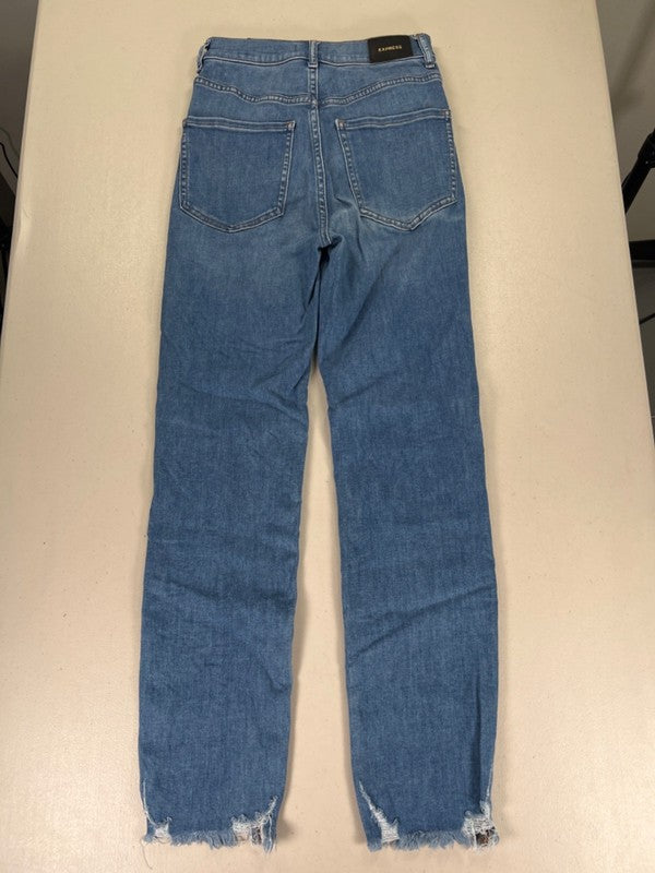 Express Women's Medium Wash Super High Rise Distressed Slim Denim Jeans - 00 image 2