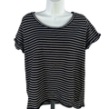 J.Jill Women's Black/White Striped Short Sleeve Everyday Cotton T-Shirt - M
