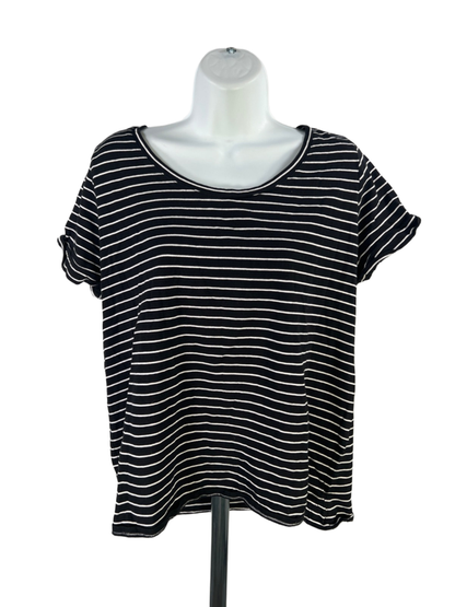 J.Jill Women's Black/White Striped Short Sleeve Everyday Cotton T-Shirt - M