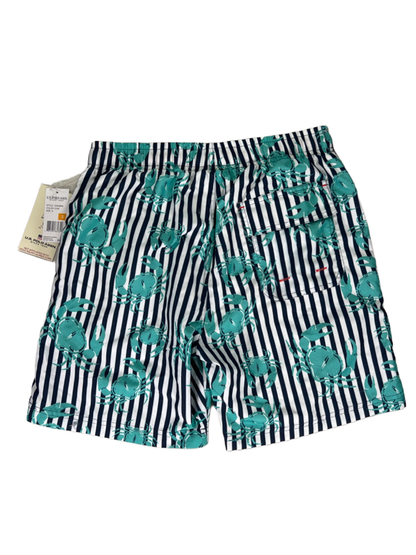 US Polo Assn Men's Blue/White Striped Crab Print Lined Swim Shorts - S image 2