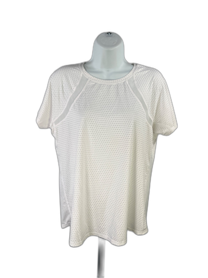 Athleta Women's White Chi Dot Mesh Train Athletic Short Sleeve Shirt - M