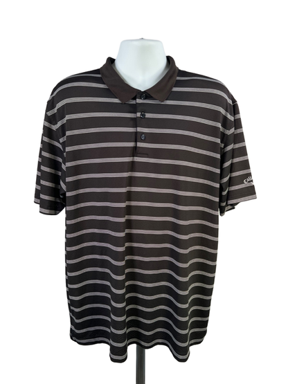 Callaway Men's Black/White Striped Perforated Short Sleeve Golf Polo Shirt - XL