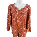 Chico's Women's Orange/White V Neck 3/4 Sleeve Shirt - 3/US XL