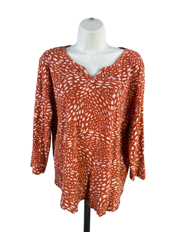 Chico's Women's Orange/White V Neck 3/4 Sleeve Shirt - 3/US XL