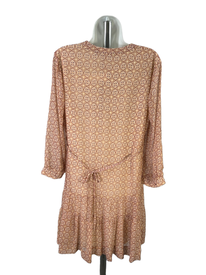 Rose and Olive Women's Red/Beige 3/4 Sheer Sleeve Tiered Short Dress - M image 2