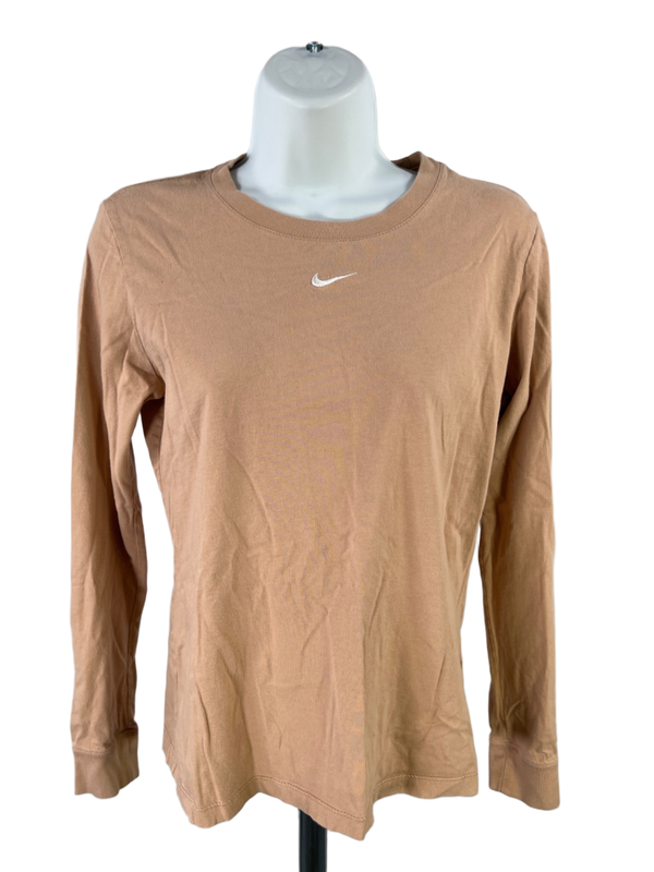 Nike Women's Brown Embroidered Logo Long Sleeve Tee Shirt - S