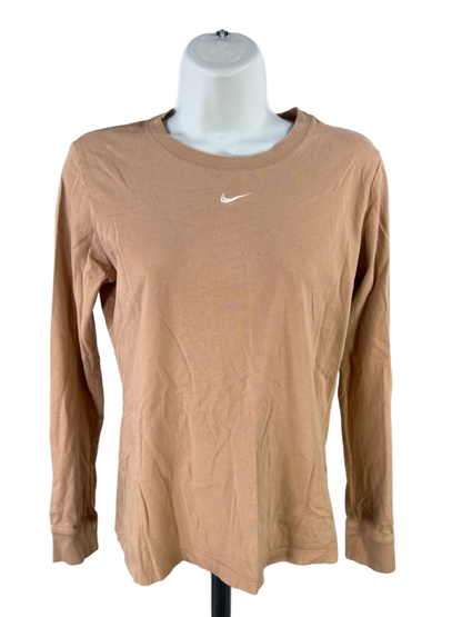 Nike Women's Brown Embroidered Logo Long Sleeve Tee Shirt - S