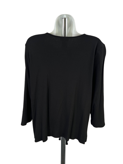 J.Jill Women's Black 3/4 Sleeve Tie Front T-Shirt - L image 2