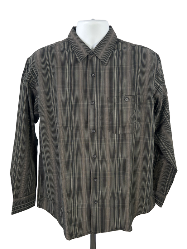Haggar Clothing Men's Brown Easy Care Long Sleeve Button Up Shirt - M