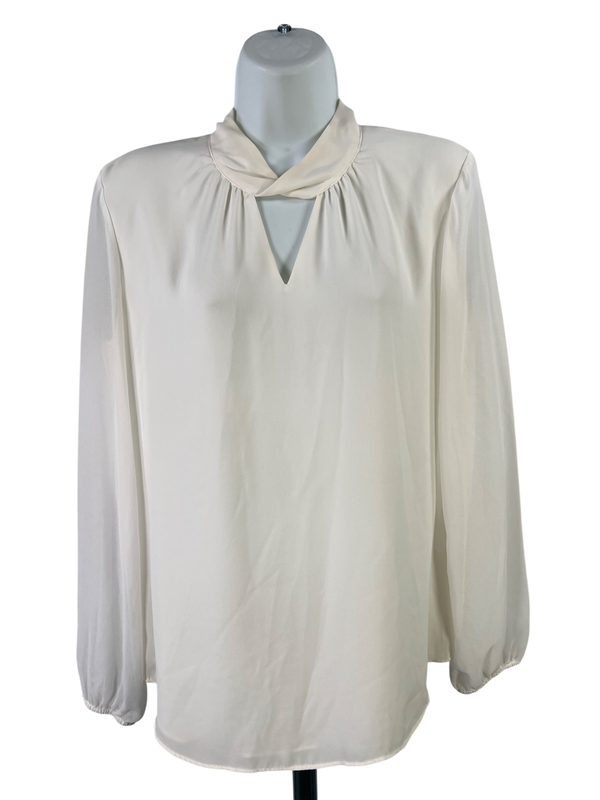 White House Black Market Women's White/Ivory Sheer Sleeve Blouse - 4