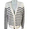 J Crew women's Blue/White Striped Cotton Button Up Long Sleeve Sweater - M