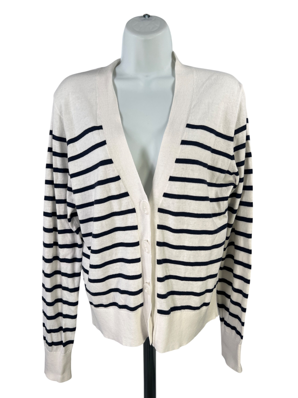 J Crew women's Blue/White Striped Cotton Button Up Long Sleeve Sweater - M