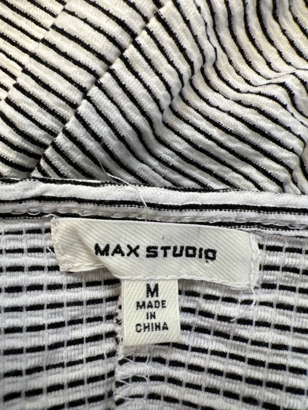 Max Studio Women's White/Black Striped Cap Sleeve Textrued Hi-Low Dress - M image 3