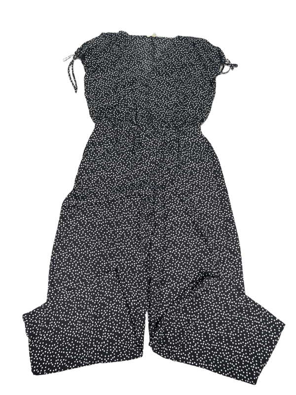 Max Studio Women's Black Polka Dot Short Sleeve Semi-Sheer Jumpsuit - L