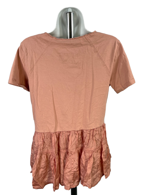 By Anthropologie Women's Pink Babydoll Short Sleeve Tiered Boho Shirt - XS image 2