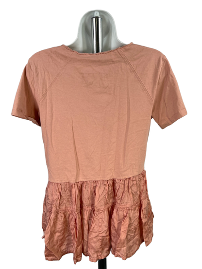 By Anthropologie Women's Pink Babydoll Short Sleeve Tiered Boho Shirt - XS image 2