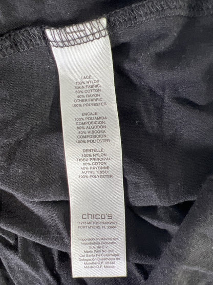 Chico’s Women’s Black Lace Front Cap Sleeve T-Shirt - 1/US M image 4